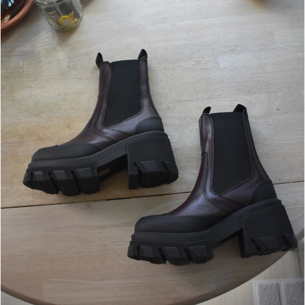 Ganni maroon heeled platform boots